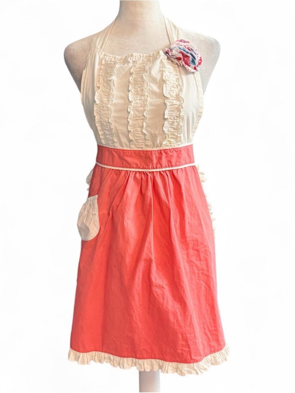 Coral & White Cottagecore Halter Apron